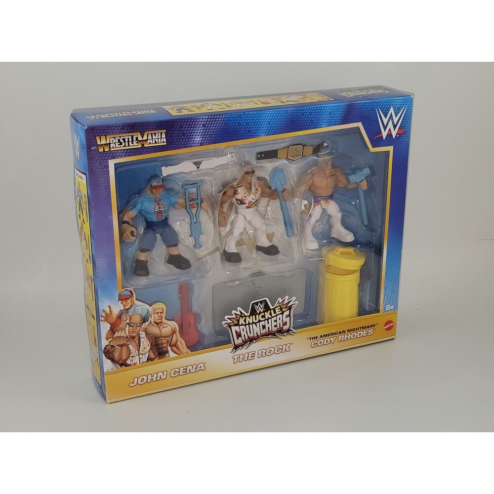 WWE Knuckle Crunchers Action Figures 3-Pack Rock Cena Cody Rhodes Wrestlemania